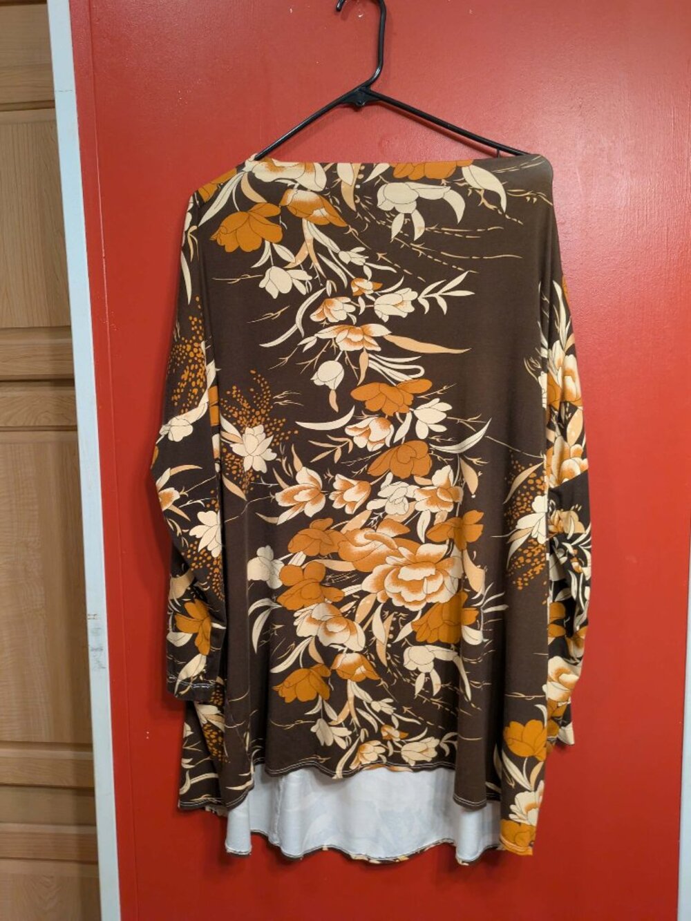 Bryn Walker Floral Cowl Neck Tunic Brown Cream Oversized Lagenlook Top Small